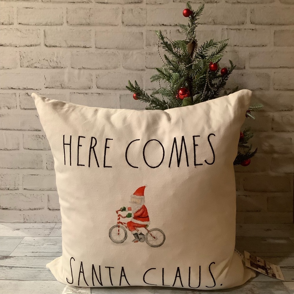 Rae Dunn Here Comes Santa Clause Throw Pillow